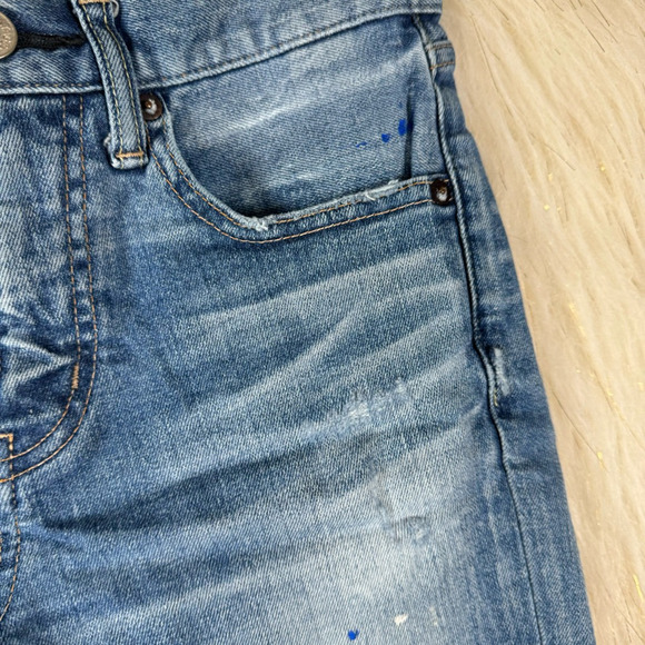 Moussy Womens Skinny Jeans Skinny Medium Wash Blue Distressed Splatter Size 24 - Picture 5 of 13